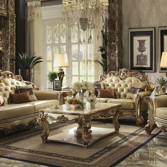 53000 GOLD PATINA/BONE PU SOFA