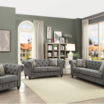 52425+52426+52427 3PC SETS GRAY LINEN SOFA + LOVESEAT + CHAIR