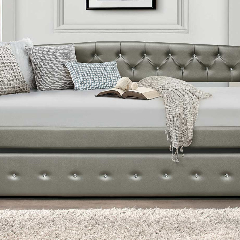 Trill Daybed with Trundle - Silver Vinyl 4974-A+B