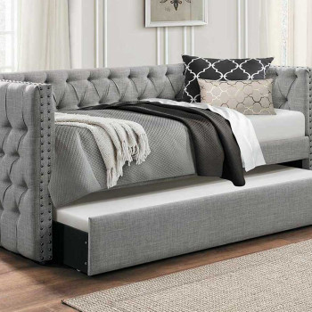 Adalie Button Tufted Upholstered Daybed with Trundle - Gray 4971-A+B