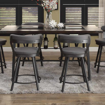 Appert Counter Height Dining Set - Grey - Black Bi-Cast Vinyl 5566-24GY-GR