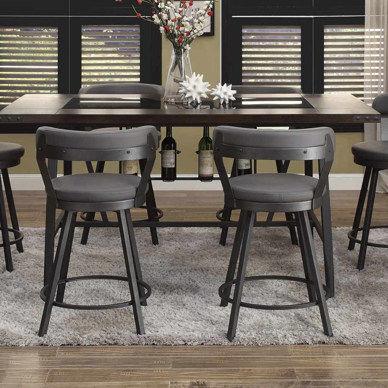 Appert Counter Height Dining Set - Grey - Black Bi-Cast Vinyl 5566-24GY-GR