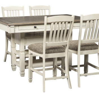 D647 Bolanburg 5PC SETS RECT Dining Room Counter Table + 4 Upholstered Barstool Two-tone