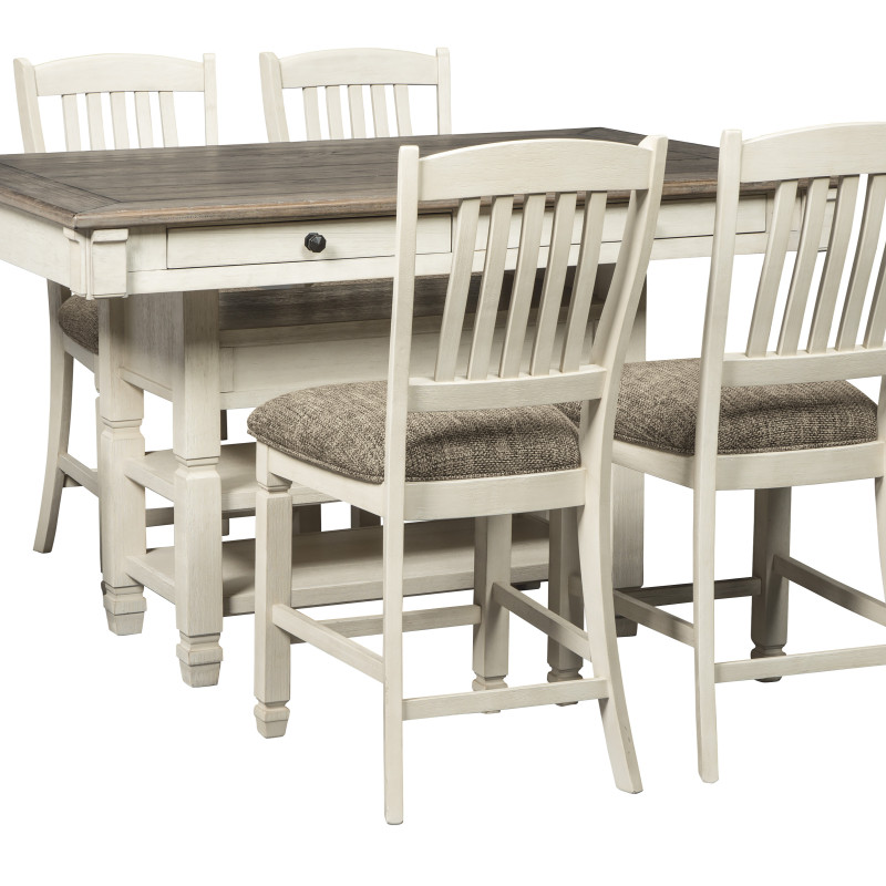 D647 Bolanburg 5PC SETS RECT Dining Room Counter Table + 4 Upholstered Barstool Two-tone