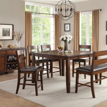 5547 Mantello 6PC SETS Counter Height Table + 4 Counter Height Chair + Counter Height Bench with Back