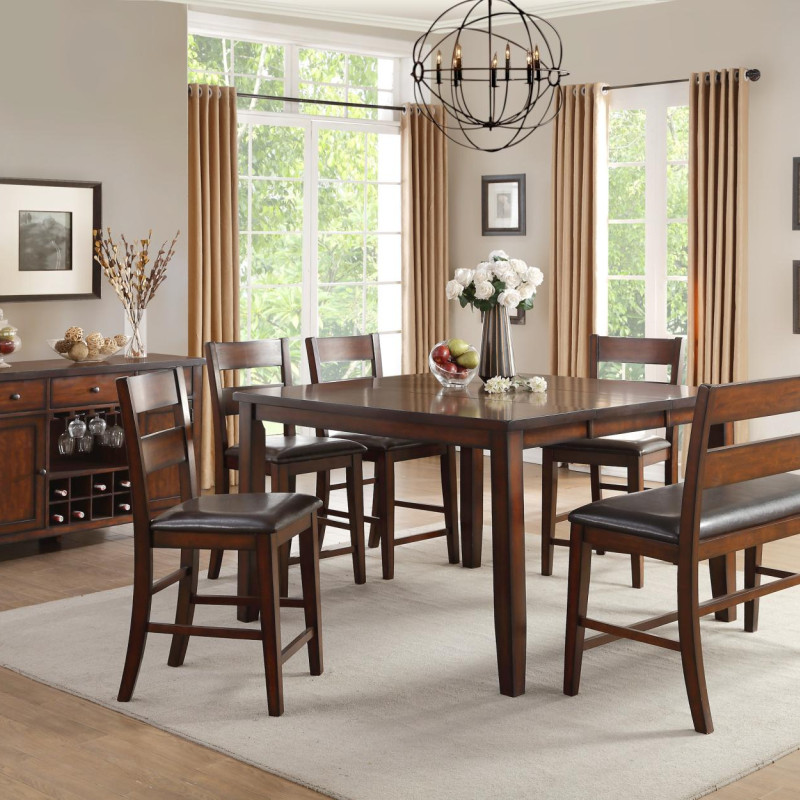 5547 Mantello 6PC SETS Counter Height Table + 4 Counter Height Chair + Counter Height Bench with Back