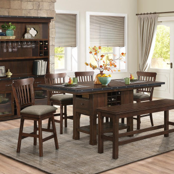 5400 Schleiger 6PC SET: TB, 4 Counter Height Chair + Counter Height Bench