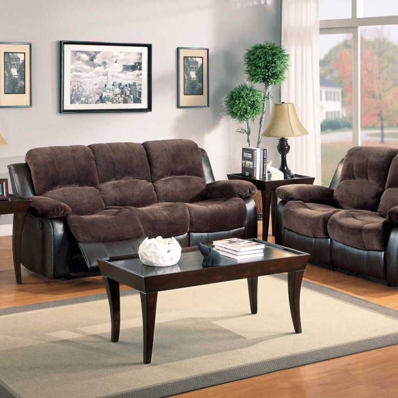 Cranley Reclining Sofa Set - Chocolate - Textured Plush Microfiber & Bi-Cast Vinyl