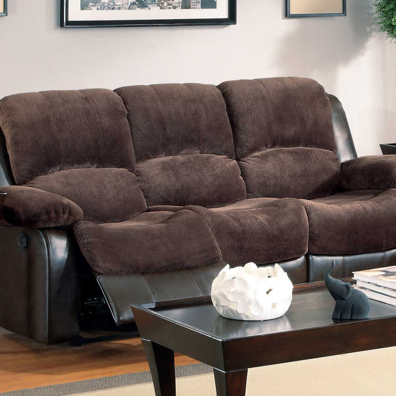 Cranley Sofa Dual Recliner - Chocolate - Textured Plush Microfiber & Bi-Cast Vinyl