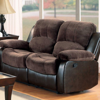 Cranley Love Seat Dual Recliner - Chocolate - Textured Plush Microfiber & Bi-Cast Vinyl