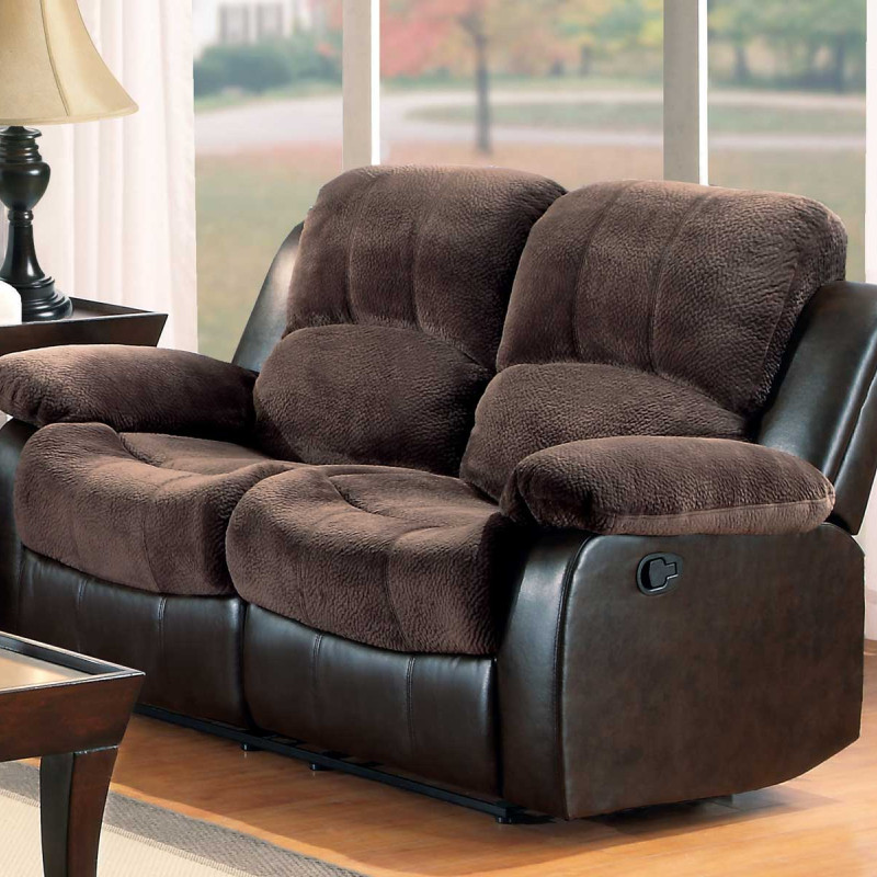 Cranley Love Seat Dual Recliner - Chocolate - Textured Plush Microfiber & Bi-Cast Vinyl