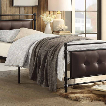 Jayla Button Tufted Upholstered Metal Platform Bed - Black-Brown