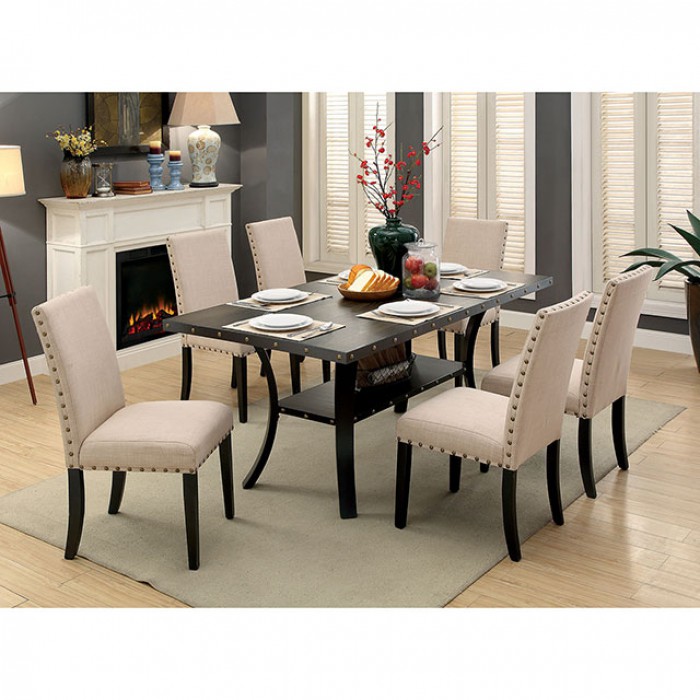 KAITLIN 7PC SETS DINING TABLE Light Walnut finish