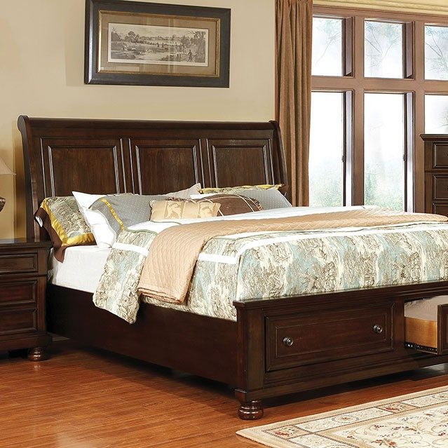 CASTOR QUEEN BED Brown cherry finish