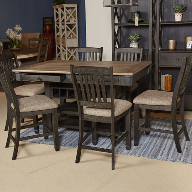 D736 Tyler Creek 7PC SETS RECT Dining Room Counter Table + Upholstered Barstool (6/CN)