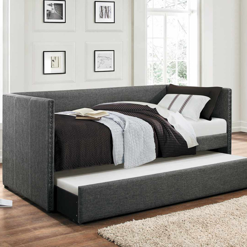 Therese Upholstered Daybed with Trundle - - Grey