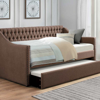 Tulney Button Tufted Upholstered Daybed with Trundle - - Brown