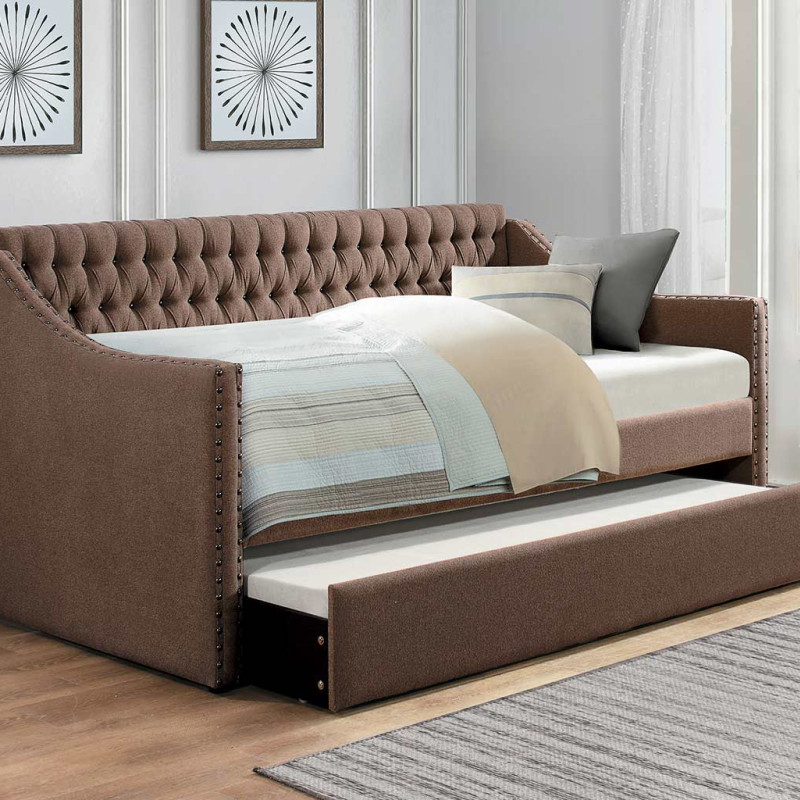 Tulney Button Tufted Upholstered Daybed with Trundle - - Brown