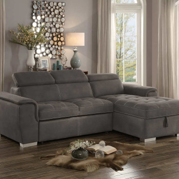 Ferriday Reversible Sleeper Sectional with Hidden Storage - Taupe Fabric