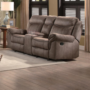 ARAM Double Glider Reclining Love Seat with Center Console and Receptacles Brown