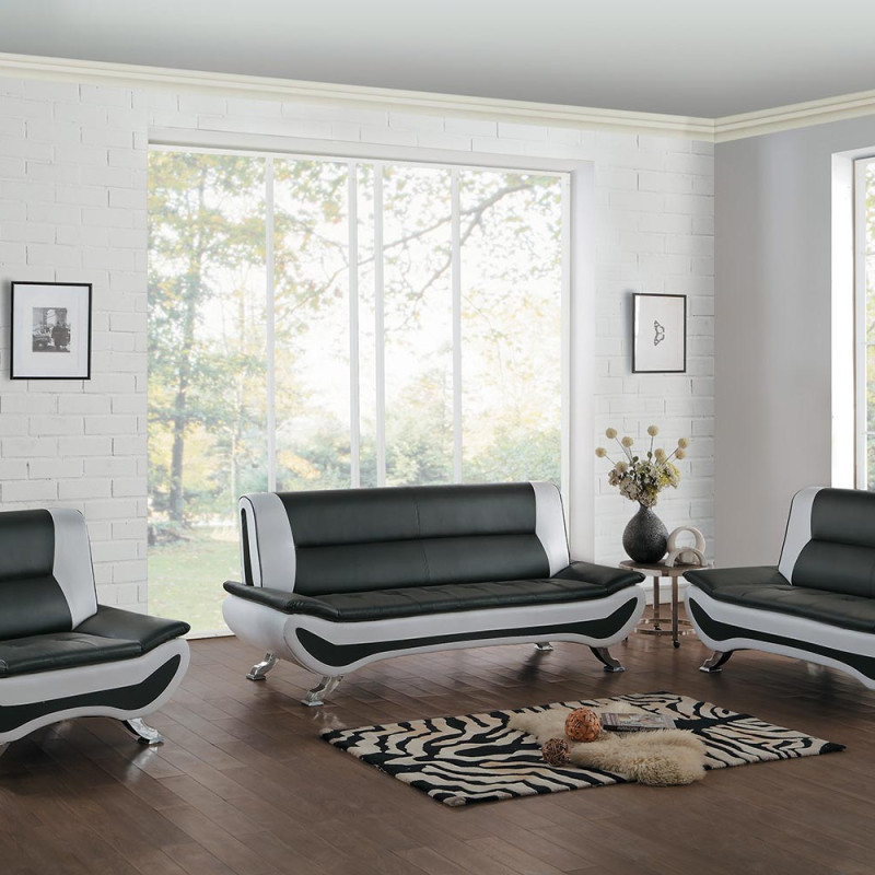 Veloce Sofa Set - Black/Ivory Bi-Cast Vinyl