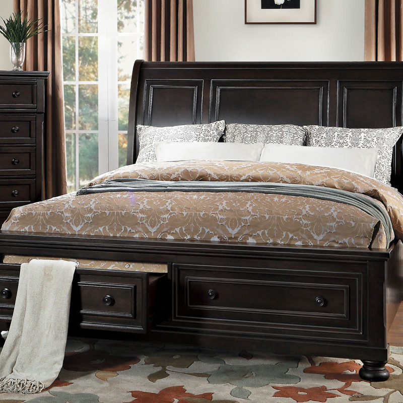 BEGONIA California King Platform Bed with Footboard Storages Transitional