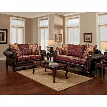 ELLIS 2PC SETS SOFA + LOVE SEAT Brown/Burgundy