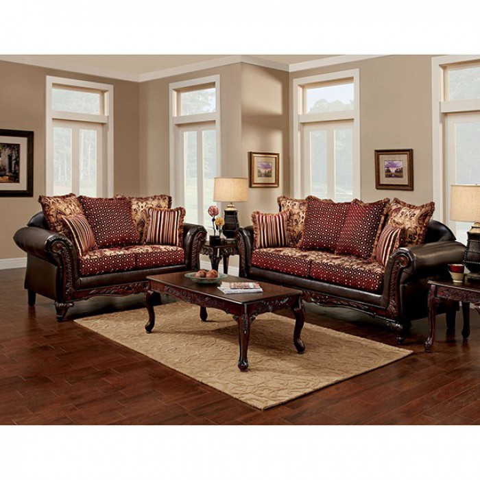 ELLIS 2PC SETS SOFA + LOVE SEAT Brown/Burgundy