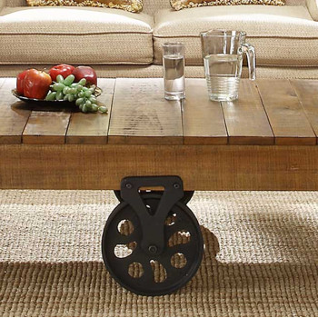 Factory Cocktail Table - Solid Top with Wheels - Rustic Brown