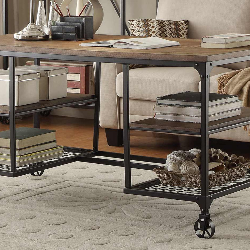 Millwood Writing Desk - Weathered Wood Table Top with Metal Framing
