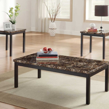 Tempe 3-Piece Occasional Tables - Faux Marble Top - Black Metal