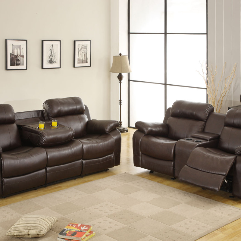 Marille 2PC SET SOFA+ LOVESEAT - Dark Brown - Bonded Leather Match
