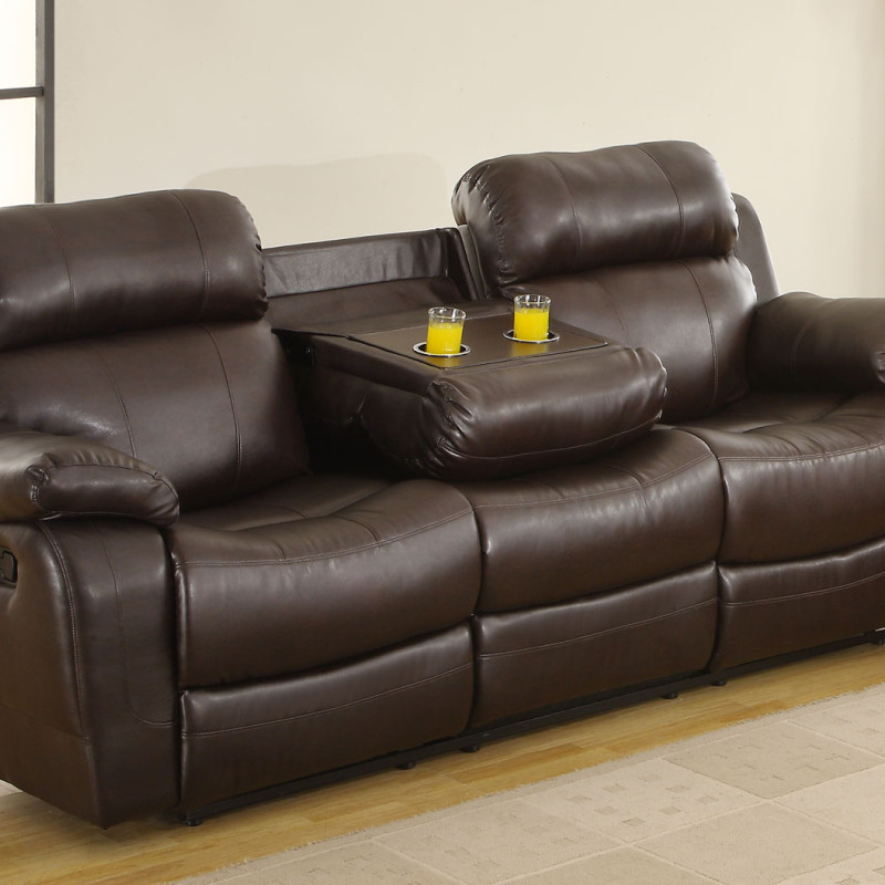 Marille Sofa Recliner with Drop Cup Holder - Dark Brown - Bonded Leather Match