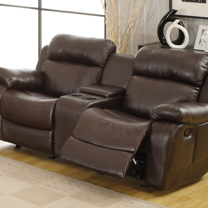 Marille Love Seat Glider Recliner with Center Console - Dark Brown - Bonded Leather Match
