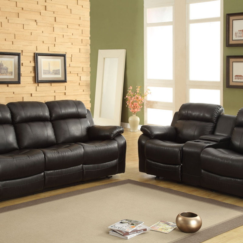 Marille 2PC SET SOFA+ LOVESEAT - Black - Bonded Leather Match