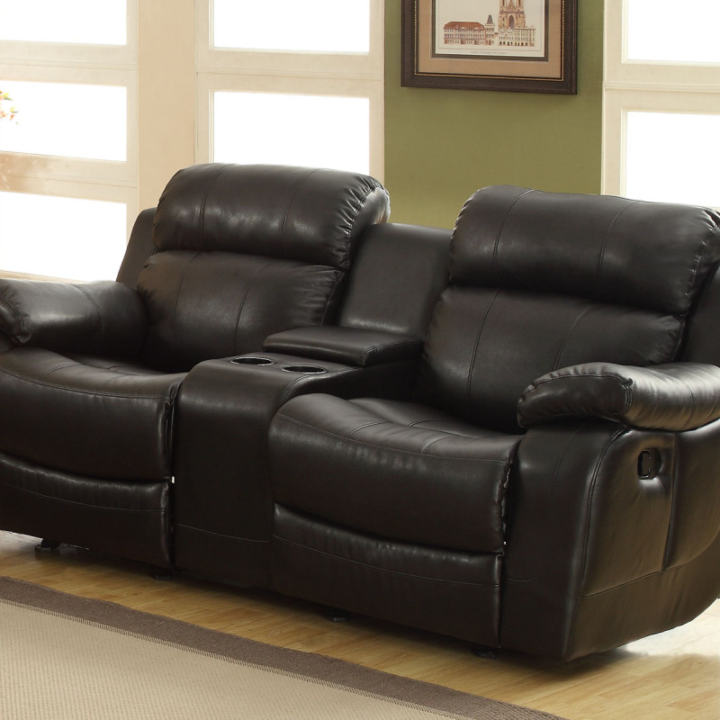 Marille Love Seat Glider Recliner with Center Console - Black - Bonded Leather Match