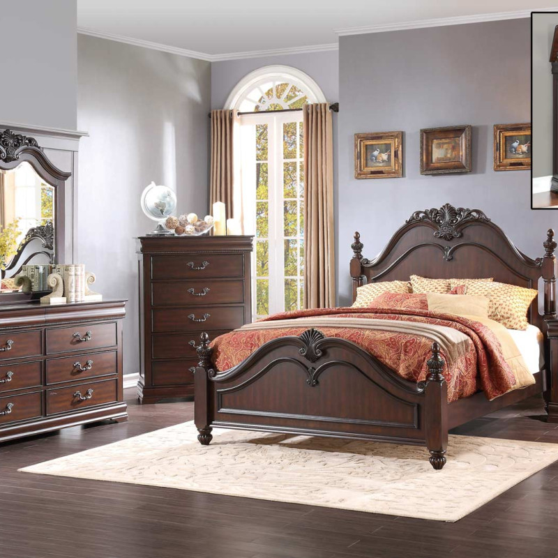 Mont Belvieu Bedroom 5 Pc Set - Cherry (QB+2NS+DR+MR)