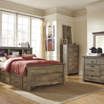 B446 Trinell Full Panel Bookcase Under Bed Storage w/Side Rail Bedroom Sets 4 Piece