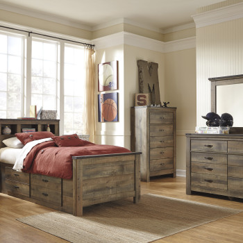 B446 Trinell Twin Panel Bookcase Under Bed Storage w/Side Rail Bedroom Sets 4 Piece