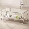72033 Metal Coffee Table with Glass Top and Mirrored Shelf