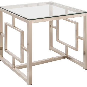 Occasional Group Contemporary Metal End Table with Glass Top & Geometric Motif