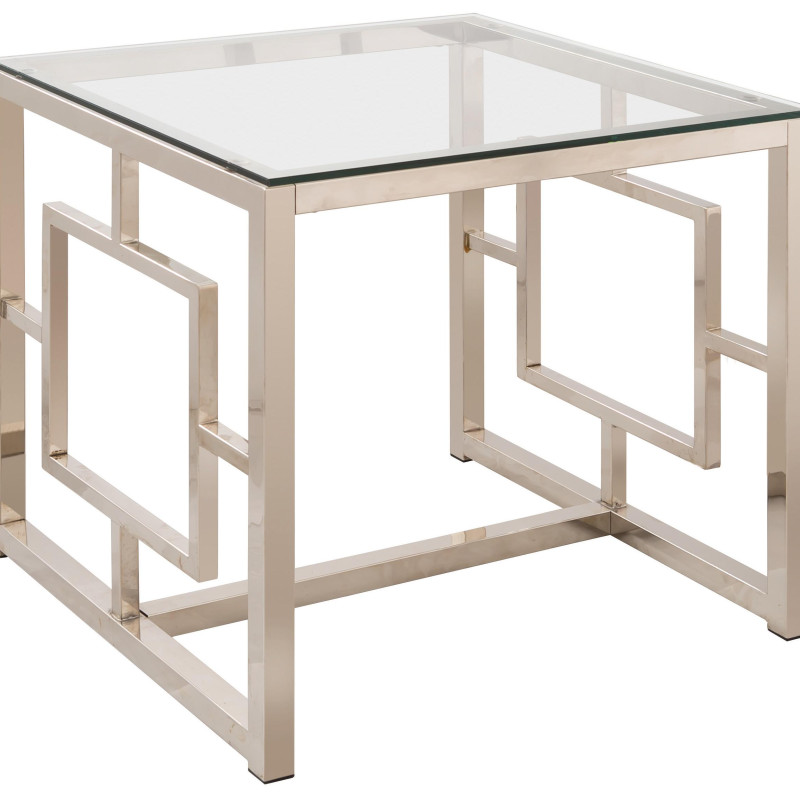 Occasional Group Contemporary Metal End Table with Glass Top & Geometric Motif
