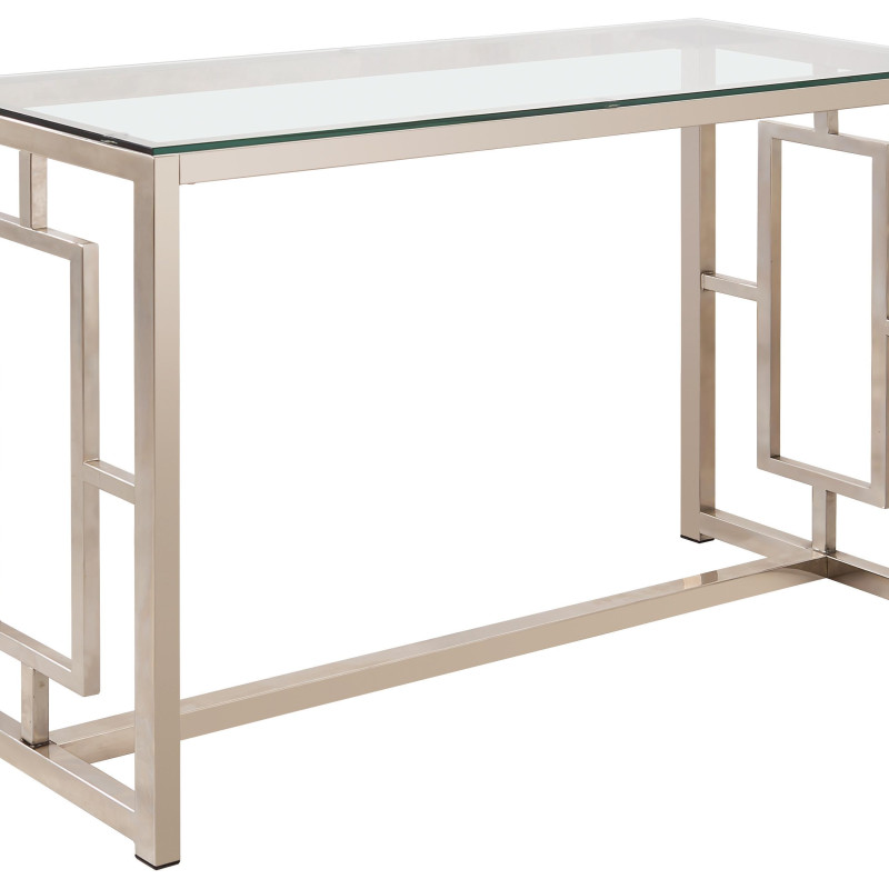 Occasional Group Contemporary Metal Sofa Table with Glass Top & Geometric Motif