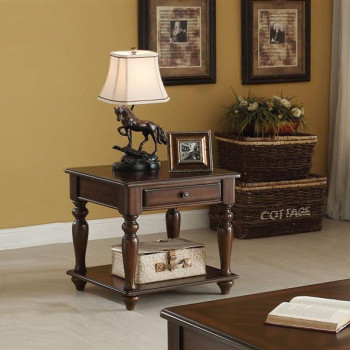 Farrel Walnut Wood End Table w/Bottom Shelf