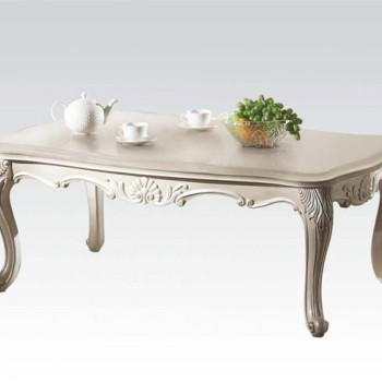 Chantelle Wood Pearl White Marble Top Rectangle Coffee Table