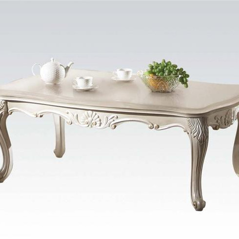 Chantelle Wood Pearl White Marble Top Rectangle Coffee Table
