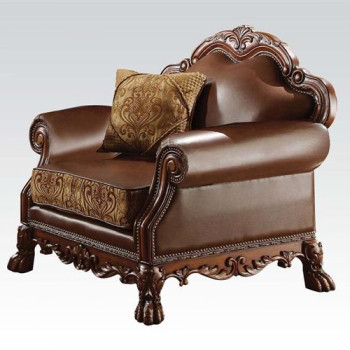 Dresden Traditional Brown Cherry Oak Fabric PU Wood Chair W/1 Pillow