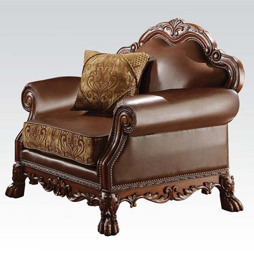 Dresden Traditional Brown Cherry Oak Fabric PU Wood Chair W/1 Pillow