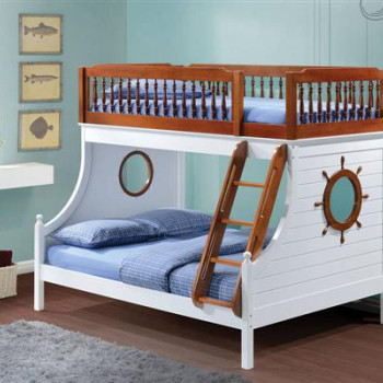 Farah Oak White Wood Twin/Full Bunk Bed w/Ladder