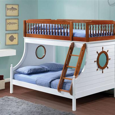 Farah Oak White Wood Twin/Full Bunk Bed w/Ladder